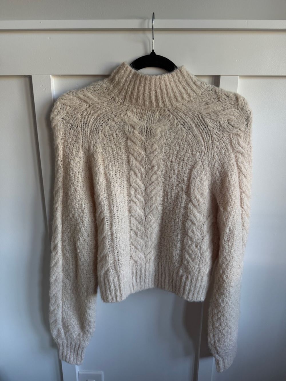 Aritzia Sunday Best Melly Crop Sweater Cream Alpaca Wool Cable Knit Mock Neck S